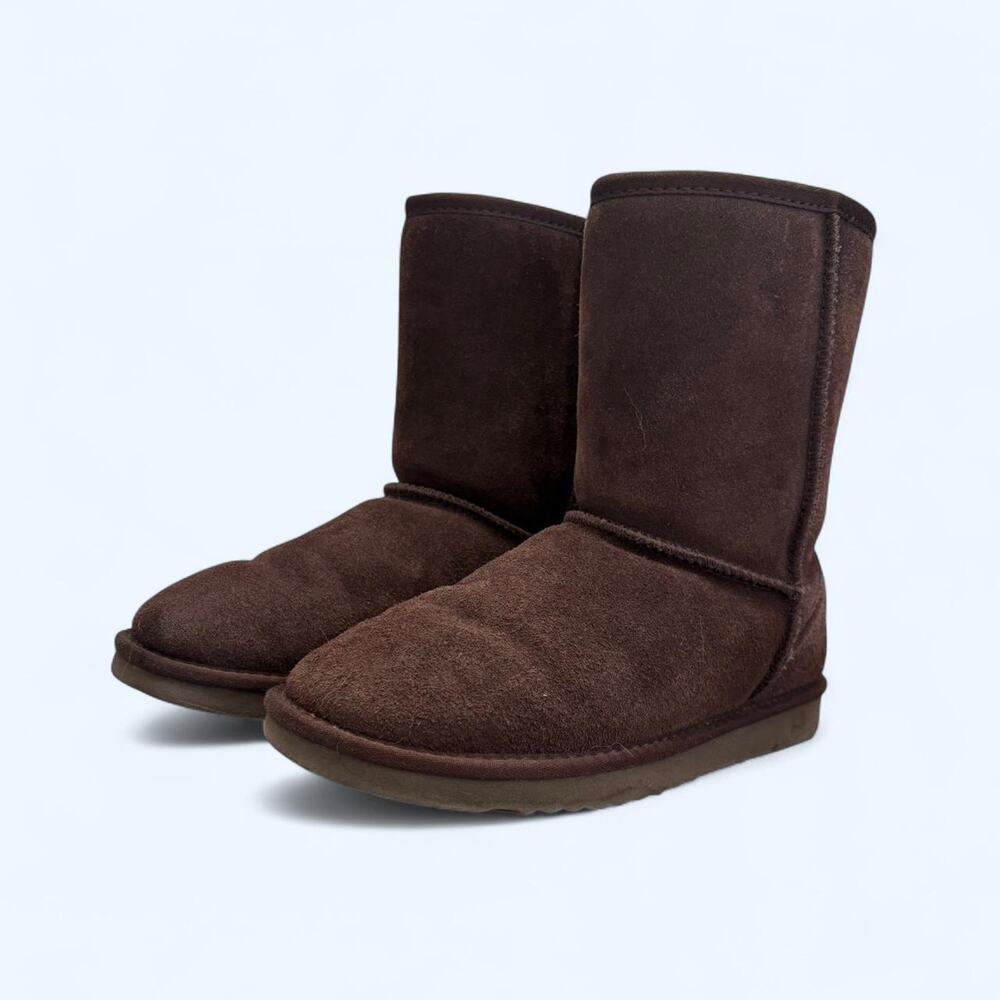Brown suede mid calf boots